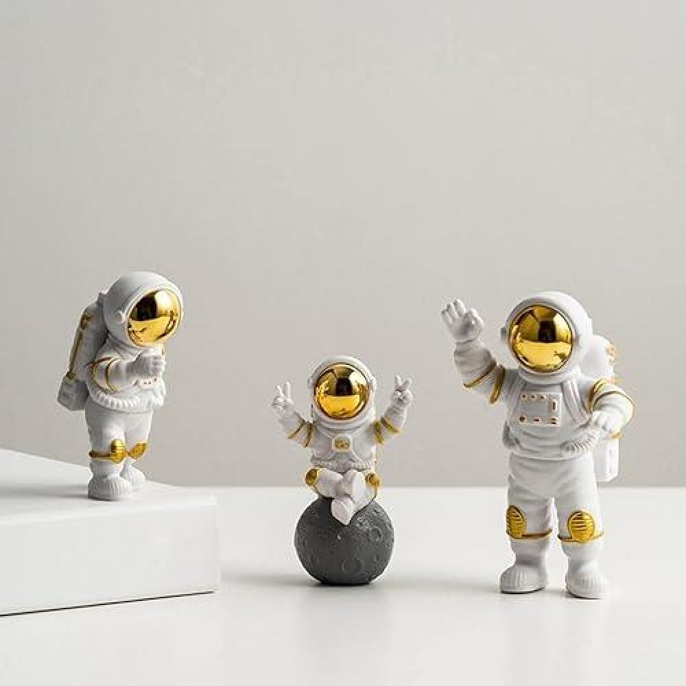 Street27 3pcs Astronaut Figurine Home Decor Astronaut Statue Study Office Desk Decor Showpiece Gift Decoration Accessories Outer Space PVC Sculpture (Golden)