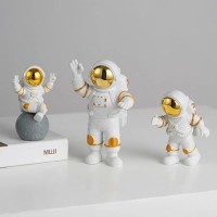 Street27 3pcs Astronaut Figurine Home Decor Astronaut Statue Study Office Desk Decor Showpiece Gift Decoration Accessories Outer Space PVC Sculpture (Golden)