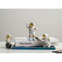 Street27 3pcs Astronaut Figurine Home Decor Astronaut Statue Study Office Desk Decor Showpiece Gift Decoration Accessories Outer Space PVC Sculpture (Golden)