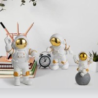 Street27 3pcs Astronaut Figurine Home Decor Astronaut Statue Study Office Desk Decor Showpiece Gift Decoration Accessories Outer Space PVC Sculpture (Golden)