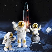 Street27 3pcs Astronaut Figurine Home Decor Astronaut Statue Study Office Desk Decor Showpiece Gift Decoration Accessories Outer Space PVC Sculpture (Golden)