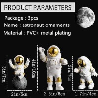 Street27 3pcs Astronaut Figurine Home Decor Astronaut Statue Study Office Desk Decor Showpiece Gift Decoration Accessories Outer Space PVC Sculpture (Golden)