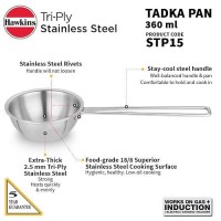 Hawkins 1.5 Cup Tadka Pan, 360 ml Triply Stainless Steel Pan, Induction Pan, Silver (STP15)