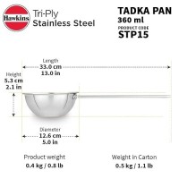 Hawkins 1.5 Cup Tadka Pan, 360 ml Triply Stainless Steel Pan, Induction Pan, Silver (STP15)