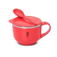 Jaypee Plus Stainless Steel Soup Bowl with Lid & Spoon Holder Souptok, Maggi Bowl Noodles Pasta Bowl, Mug for Milk, Best Diwali Gift, Mug for Kids, Girls, Boys, Birthday, Red