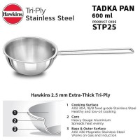 Hawkins 2.5 Cup Tadka Pan, 600ml Triply Stainless Steel Pan, Silver (STP25)