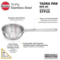 Hawkins 2.5 Cup Tadka Pan, 600ml Triply Stainless Steel Pan, Silver (STP25)