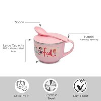 Jaypee Plus Stainless Steel Disney Princess Souptok Prime Soup Bowl with Lid & Spoon Maggi Bowl Noodles Pasta Bowl, Mug for Milk, Cup, Best Diwali Gift, Birthday Gift for Girls and Boys, Pink