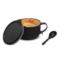 Jaypee Plus Stainless Steel Ribtok Meal Bowl Soup Bowl with Lid & Spoon for Every Day Breakfast Meal, Poha, Cornflaks, Cereal, Suitable for Birthday Gift Girls & Boys, 900ml,Black