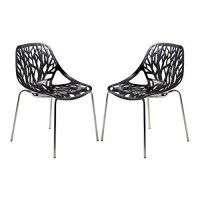 Leisuremod Forest Modern Dining Chair With Chromed Legs, Set Of 2 (Black)