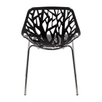 Leisuremod Forest Modern Dining Chair With Chromed Legs, Set Of 4 (Black)