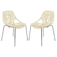 Leisuremod Forest Modern Dining Chair With Chromed Legs, Set Of 2 (Cream)
