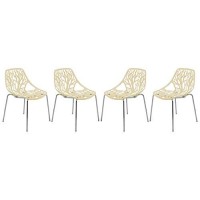 Leisuremod Forest Modern Dining Chair With Chromed Legs, Set Of 4 (Cream)