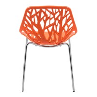 Leisuremod Forest Modern Dining Chair With Chromed Legs, Set Of 2 (Orange)