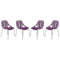 Leisuremod Forest Modern Dining Chair With Chromed Legs, Set Of 4 (Purple)