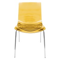 Leisuremod Astor Water Ripple Design Modern Lucite Dining Side Chair With Metal Legs, Transparent Orange