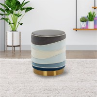 Leisuremod Almon 16 Modern Round Multi Colored Velvet Vanity Ottoman Footstool With Gold Stainless Steel Base (Multicolor)