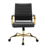 Leisuremod Benmar Modern Mid-Back Adjustable Swivel Leather Office Chair With Gold Frame (Black)