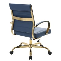 Leisuremod Benmar Modern Mid-Back Adjustable Swivel Leather Office Chair With Gold Frame (Navy Blue)