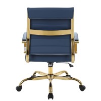 Leisuremod Benmar Modern Mid-Back Adjustable Swivel Leather Office Chair With Gold Frame (Navy Blue)