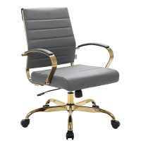 Leisuremod Benmar Modern Mid-Back Adjustable Swivel Leather Office Chair With Gold Frame (Grey)