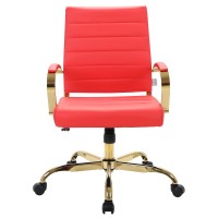 Leisuremod Benmar Modern Mid-Back Adjustable Swivel Leather Office Chair With Gold Frame (Red)