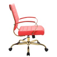 Leisuremod Benmar Modern Mid-Back Adjustable Swivel Leather Office Chair With Gold Frame (Red)