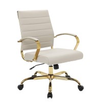 Leisuremod Benmar Modern Mid-Back Adjustable Swivel Leather Office Chair With Gold Frame (Tan)