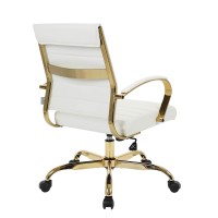 Leisuremod Benmar Modern Mid-Back Adjustable Swivel Leather Office Chair With Gold Frame (White)