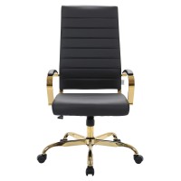 Leisuremod Benmar Modern High-Back Adjustable Swivel Leather Office Chair With Gold Frame (Black)