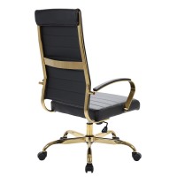 Leisuremod Benmar Modern High-Back Adjustable Swivel Leather Office Chair With Gold Frame (Black)