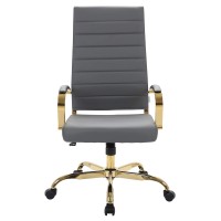 Leisuremod Benmar Modern High-Back Adjustable Swivel Leather Office Chair With Gold Frame (Grey)