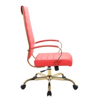 Leisuremod Benmar Modern High-Back Adjustable Swivel Leather Office Chair With Gold Frame (Red)