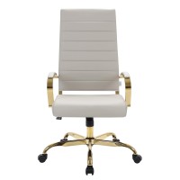 Leisuremod Benmar Modern High-Back Adjustable Swivel Leather Office Chair With Gold Frame (Tan)