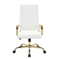 Leisuremod Benmar Modern High-Back Adjustable Swivel Leather Office Chair With Gold Frame (White)