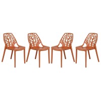 Leisuremod Caswell Cut-Out Tree Design Modern Dining Chairs, Set Of 4 (Solid Orange)