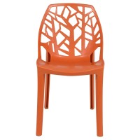 Leisuremod Caswell Cut-Out Tree Design Modern Dining Chairs, Set Of 4 (Solid Orange)