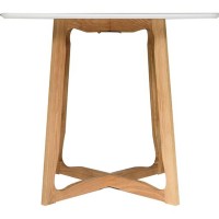 Leisuremod Cedar Square Bistro Dining Table With Natural Wood X Shaped Sled Base (White)