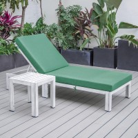 Leisuremod Chelsea Modern Outdoor Weathered Grey Chaise Lounge Chair With Side Table & Cushions, Green