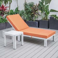 Leisuremod Chelsea Modern Outdoor Weathered Grey Chaise Lounge Chair With Side Table & Cushions, Orange