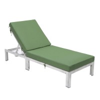 Leisuremod Chelsea Modern Weathered Grey Aluminum Chaise Lounge Outdoor Patio Chair With Cushions, Green
