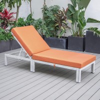Leisuremod Chelsea Modern Weathered Grey Aluminum Chaise Lounge Outdoor Patio Chair With Cushions, Orange