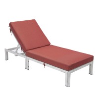 Leisuremod Chelsea Modern Weathered Grey Aluminum Chaise Lounge Outdoor Patio Chair With Cushions, Red