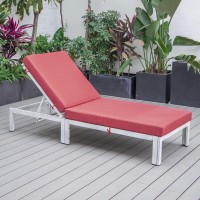 Leisuremod Chelsea Modern Weathered Grey Aluminum Chaise Lounge Outdoor Patio Chair With Cushions, Red