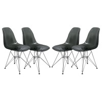 Leisuremod Cresco Molded Eiffel Side Chair (Set Of 4), Transparent Black