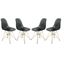 Leisuremod Carey Modern Eiffel Base Molded Dining Side Chair With Gold Base, Set Of 4 (Transparent Black)