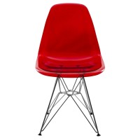 Leisuremod Carey Modern Eiffel Base Molded Side Chair Set Of 2 (Transparent Red)