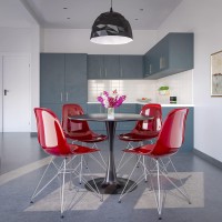 Leisuremod Carey Modern Eiffel Base Molded Dining Side Chair (Transparent Red)