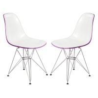 Leisuremod Carey Modern Eiffel Base Molded Side Chair Set Of 2 (White Purple)
