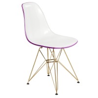 Leisuremod Carey Modern Eiffel Base Molded Side Dining Chair With Gold Base (White Purple)